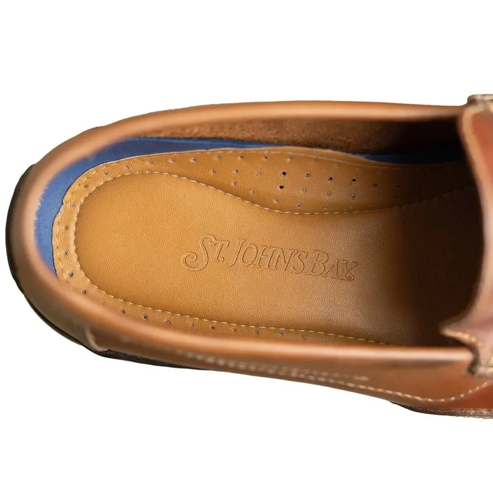 St. John's Bay Men's Brown Leather Driving Loafers Sz 11D Venetian Slip On Moc's